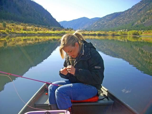 Amy tying on at Blue Lake