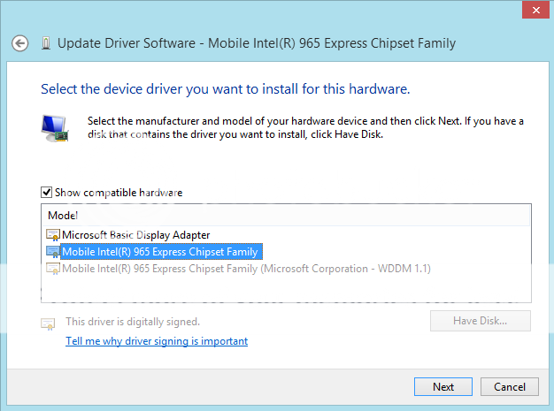 intel 965 express chipset family driver windows 8