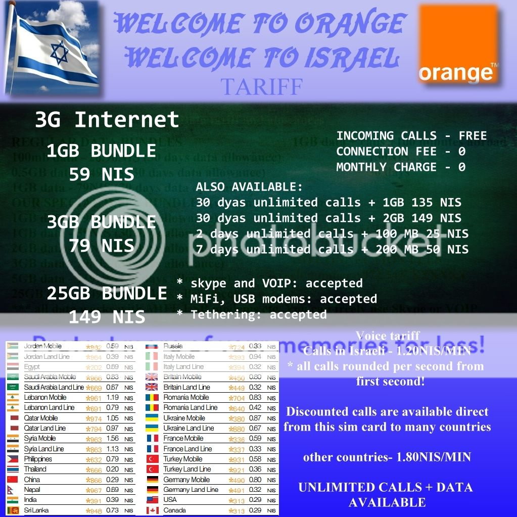 3G Israeli Official Orange Mini Micro Sim Card for iPhone Israel Internet