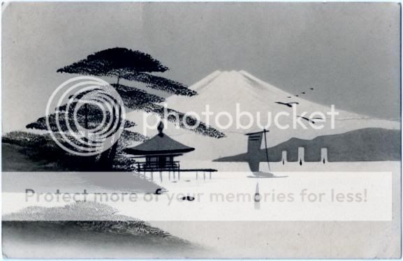 1900s Japan Wood Block Print Mt Fuji Seaside Postcard  