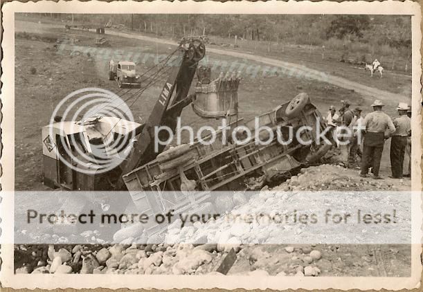 1940s Lima Paymaster Type 34 Power Shovel Turning over Wrecked Truck 